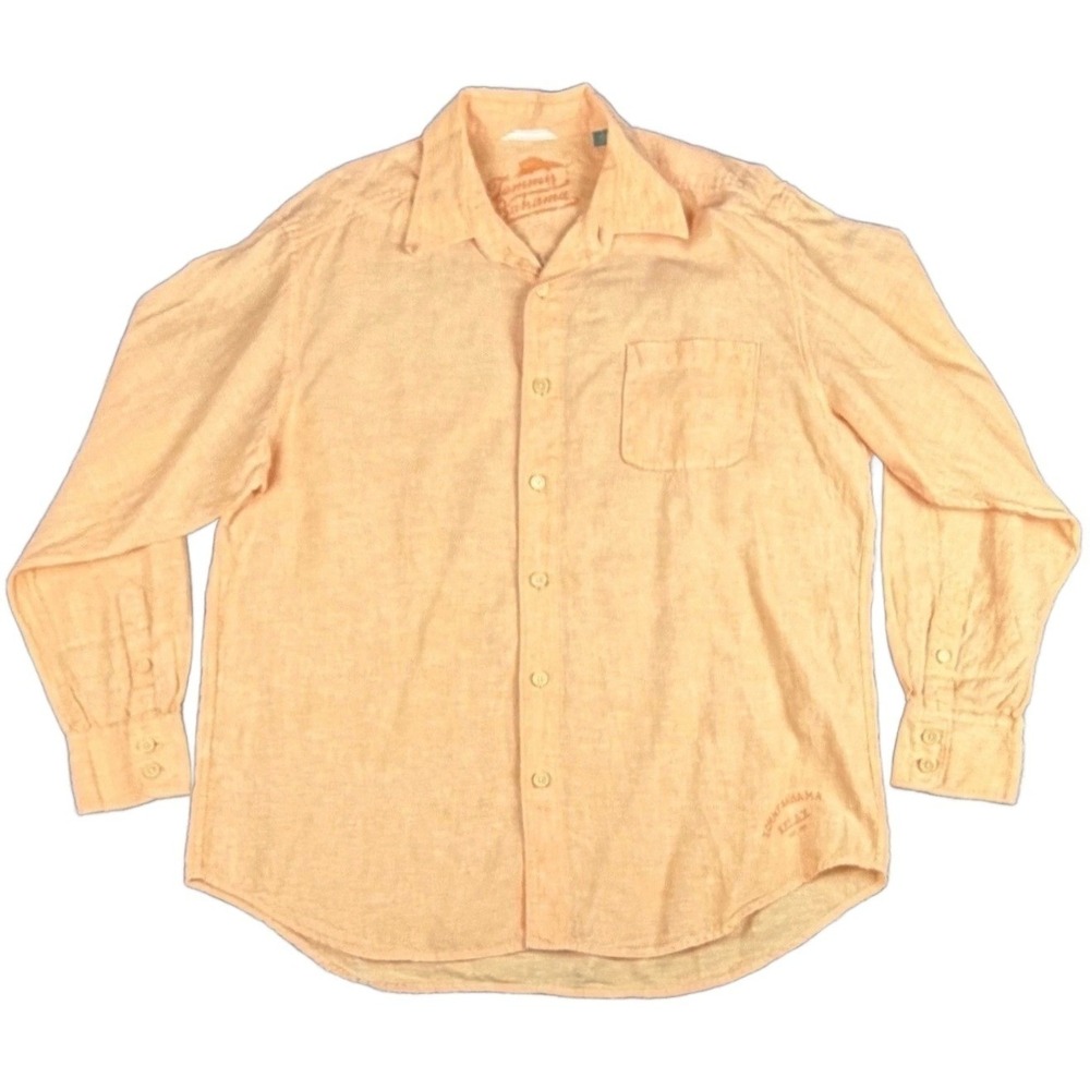 Tommy Bahama Relax Men's L Peach Linen Summer Camp Shirt Long Sleeve Button Up